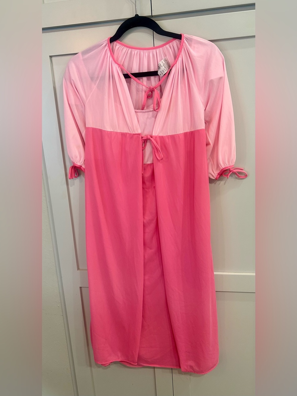 Vintage 1970 Two-Tone Pink Tie-Front Nightgown and Robe
